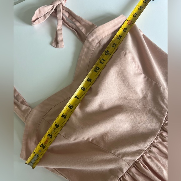 Cotton Dusty Powder Pastel Pink Ruffle Bow Tie Strap Summer Ballerina Midi Dress - Picture 9 of 10